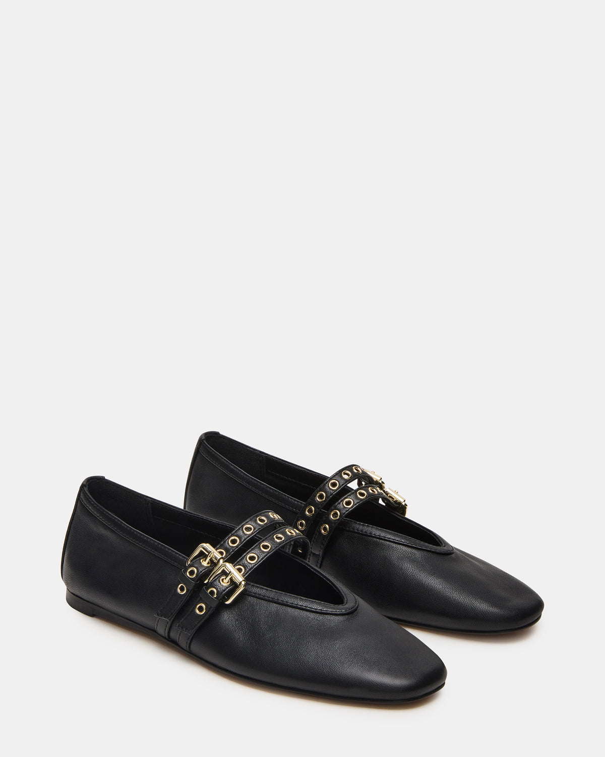 LYDIA Black Leather Square-Toe Mary Jane Ballet Women's Flat Steve Madden BLACK LEATHER