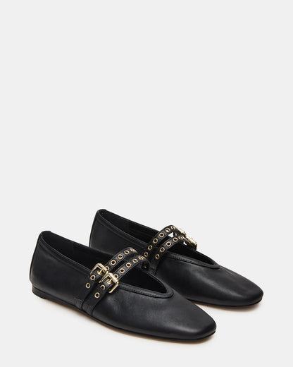 LYDIA Black Leather Square-Toe Mary Jane Ballet Women's Flat Steve Madden BLACK LEATHER