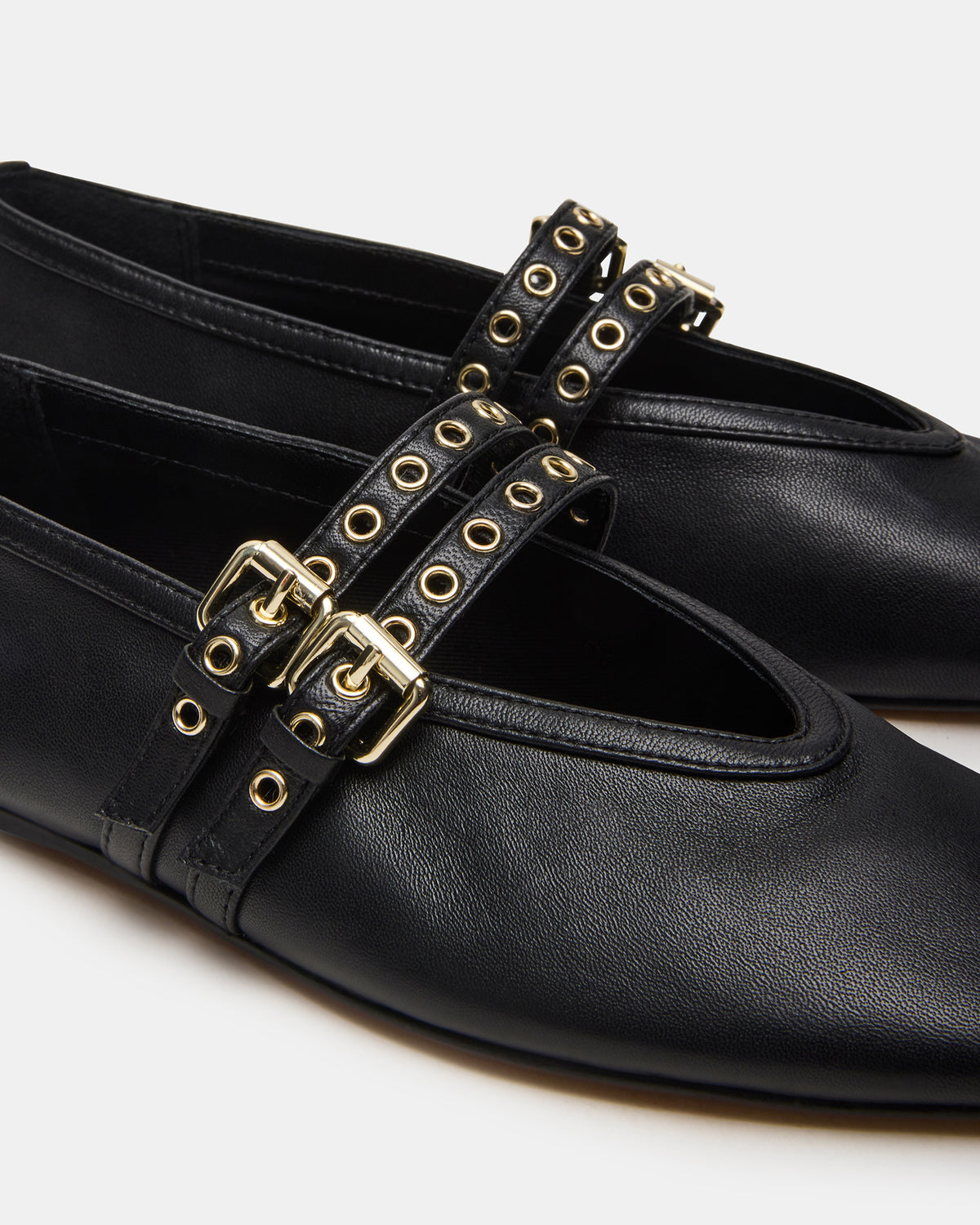 LYDIA Black Leather Square-Toe Mary Jane Ballet Women's Flat Steve Madden BLACK LEATHER