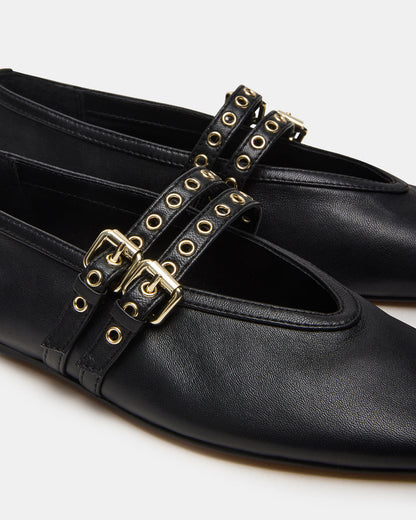 LYDIA Black Leather Square-Toe Mary Jane Ballet Women's Flat Steve Madden BLACK LEATHER