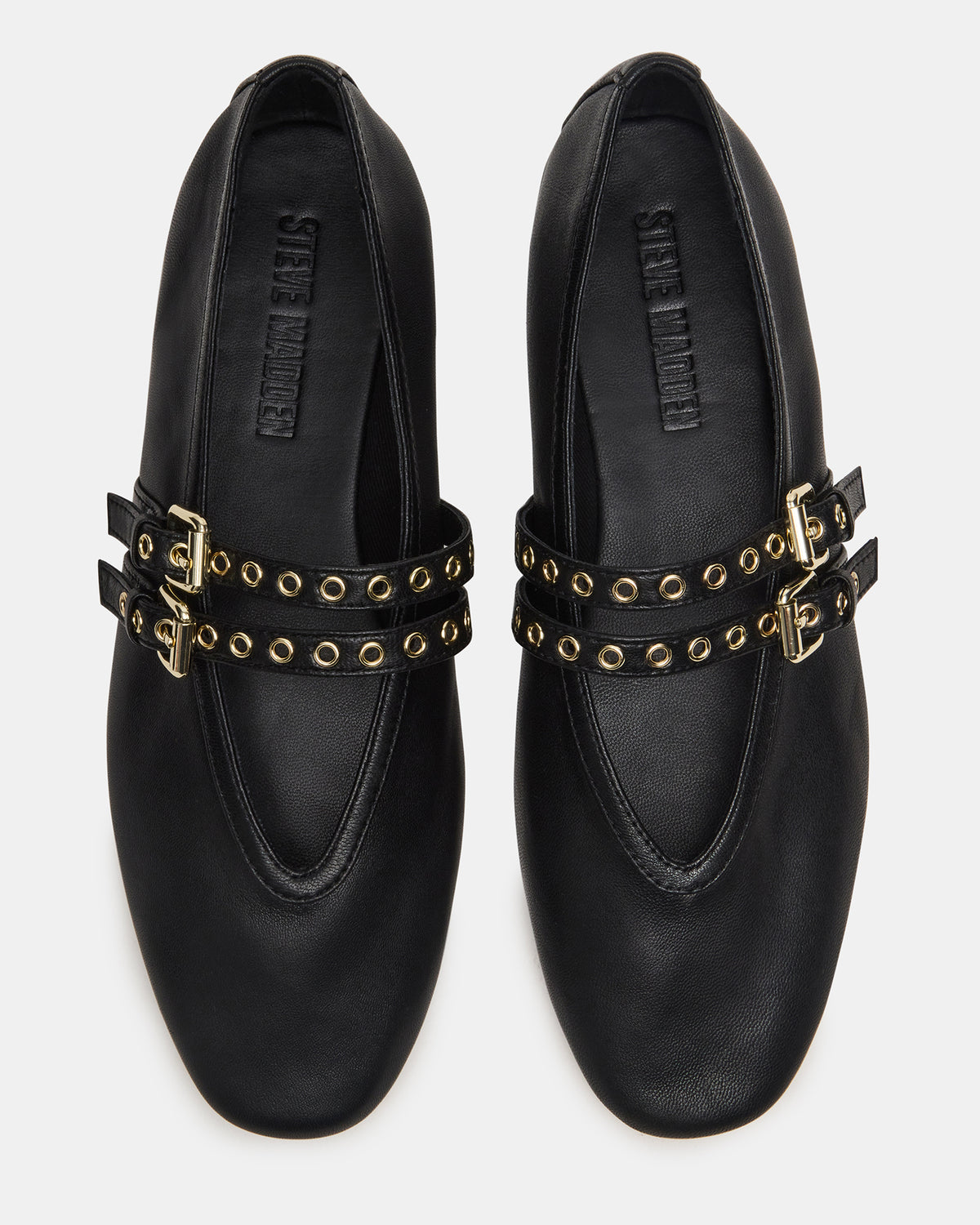 LYDIA Black Leather Square-Toe Mary Jane Ballet Women's Flat Steve Madden BLACK LEATHER
