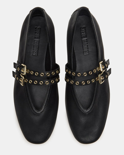 LYDIA Black Leather Square-Toe Mary Jane Ballet Women's Flat Steve Madden BLACK LEATHER