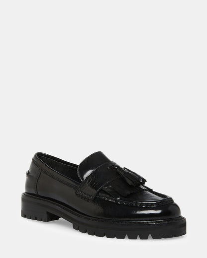 MINKA Black Leather Women's Platform Lug Sole Loafer Steve Madden BLACK LEATHER