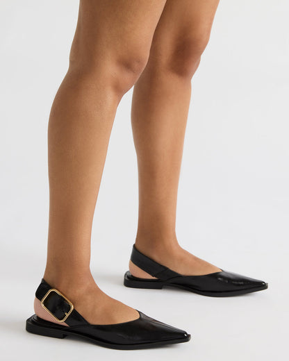 SHAY Black Leather Pointed-Toe Slingback Ballet Women's Flat Steve Madden BLACK LEATHER
