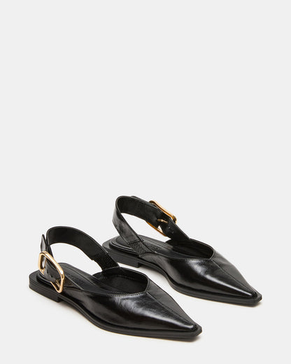 SHAY Black Leather Pointed-Toe Slingback Ballet Women's Flat Steve Madden BLACK LEATHER