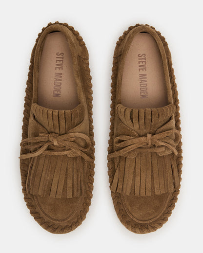 SAMUAL Chestnut Suede Fringe Boat Women's Loafer Steve Madden CHESTNUT SUEDE