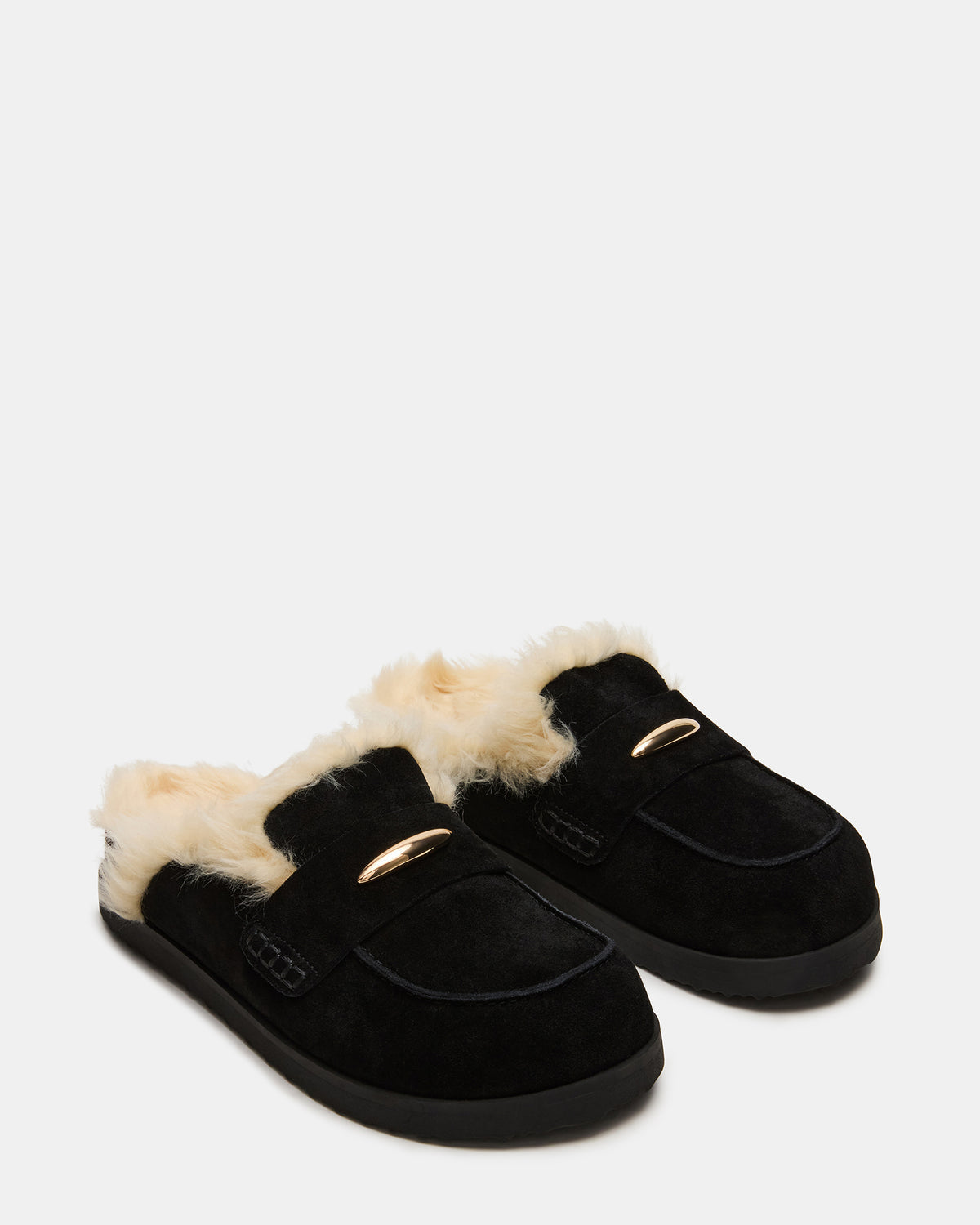 TOBIN Faux Fur Black Suede Slip-On Mule Women's Flat Steve Madden BLACK SUEDE