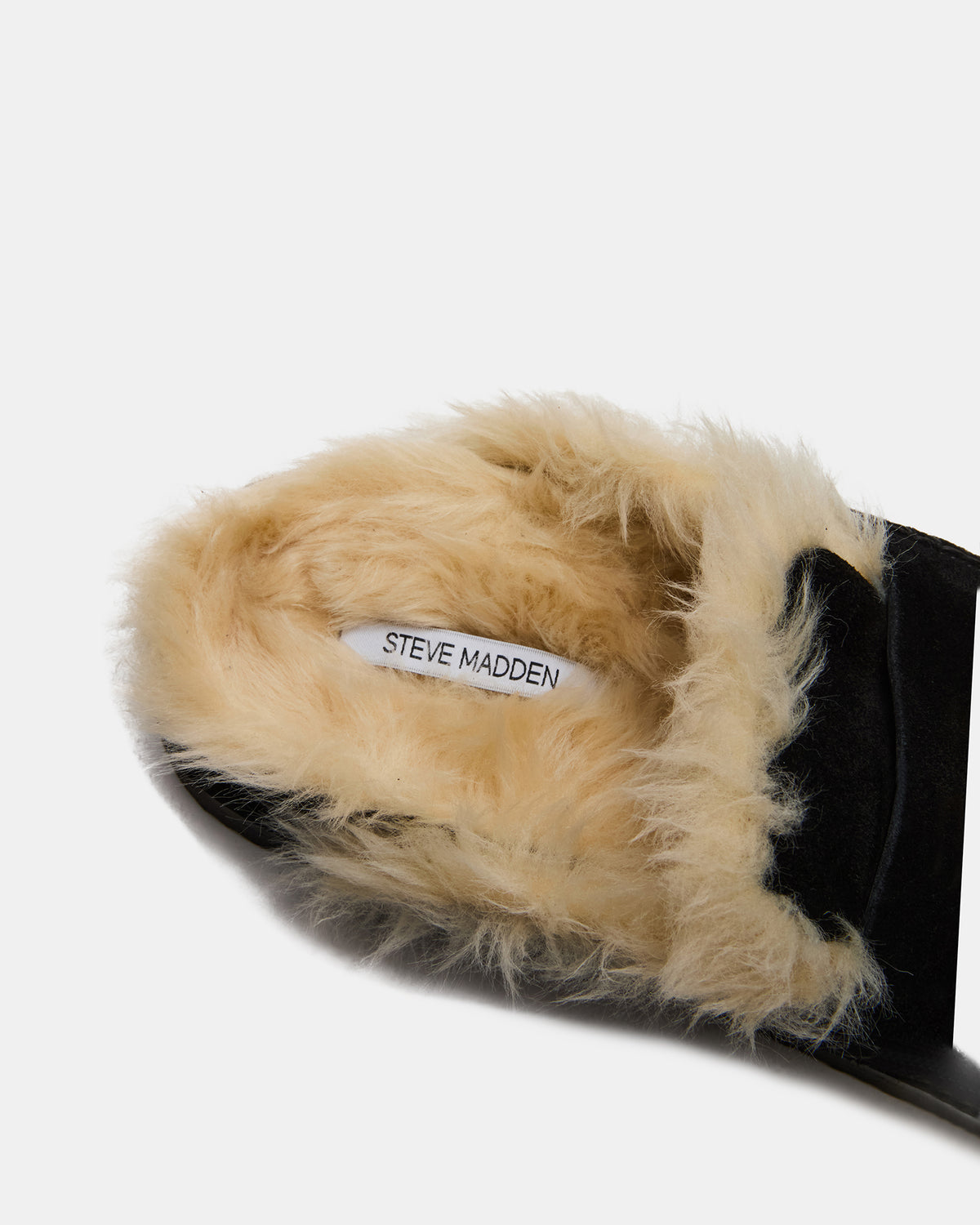 TOBIN Faux Fur Black Suede Slip-On Mule Women's Flat Steve Madden BLACK SUEDE