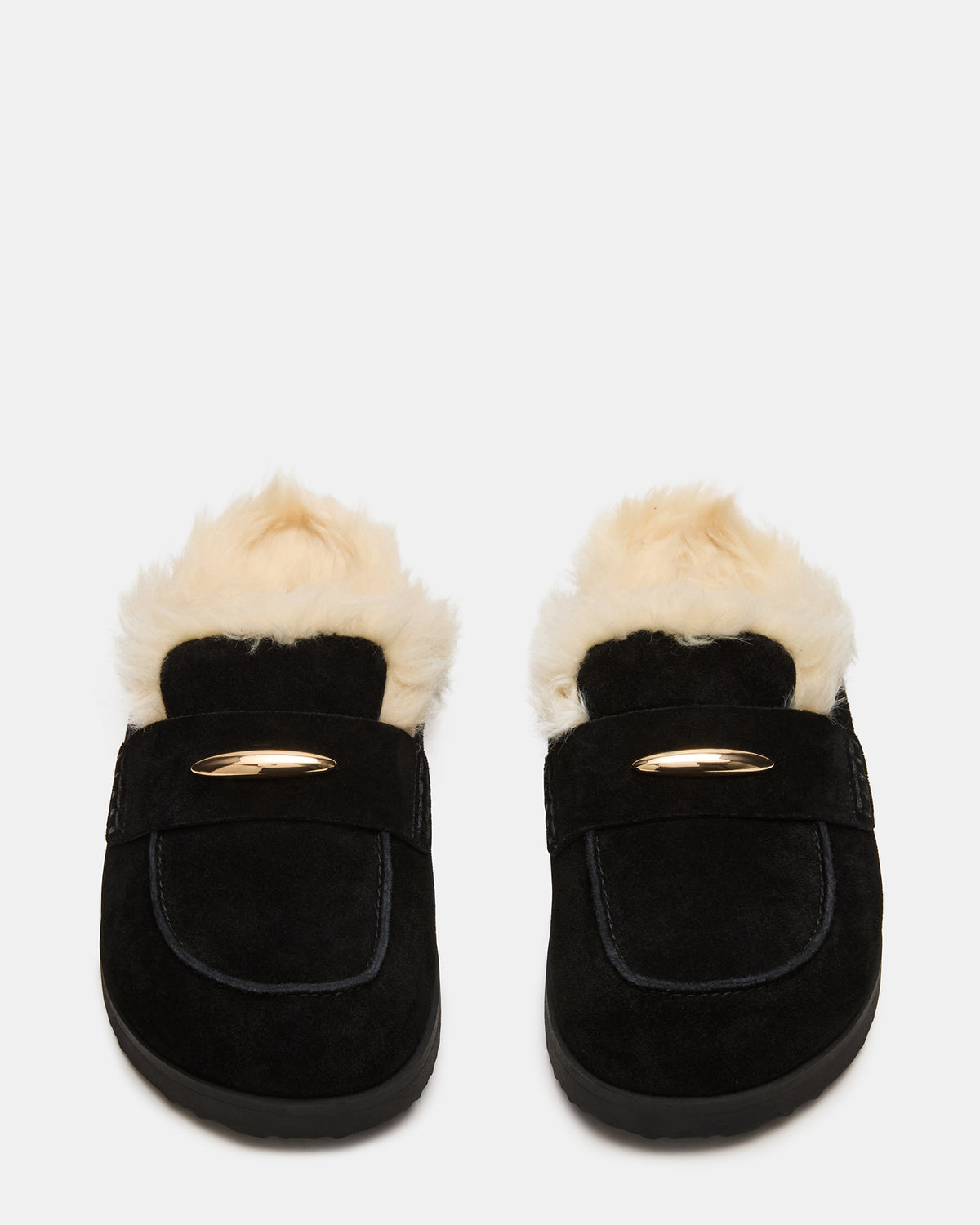TOBIN Faux Fur Black Suede Slip-On Mule Women's Flat Steve Madden BLACK SUEDE