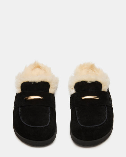 TOBIN Faux Fur Black Suede Slip-On Mule Women's Flat Steve Madden BLACK SUEDE