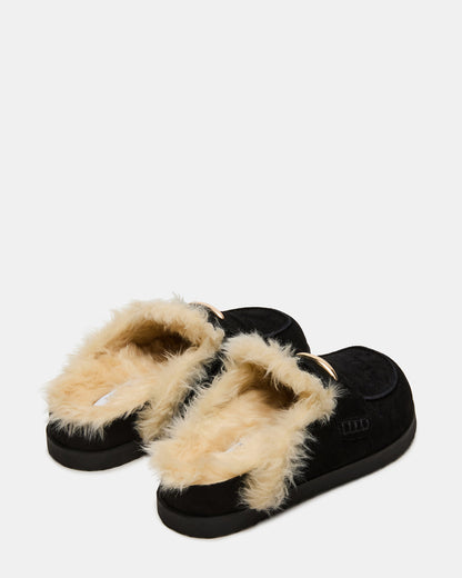 TOBIN Faux Fur Black Suede Slip-On Mule Women's Flat Steve Madden BLACK SUEDE