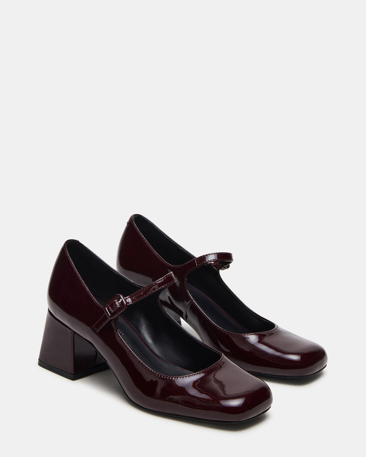 DARCEY Wine Patent Square-Toe Mary Jane Block Heel Women's Loafer Steve Madden WINE PATENT