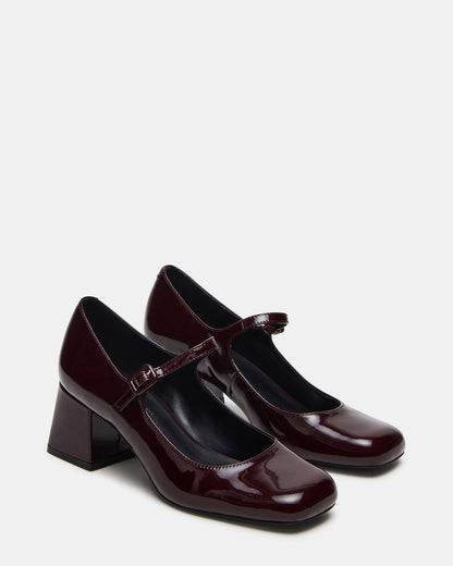 DARCEY Wine Patent Square-Toe Mary Jane Block Heel Women's Loafer Steve Madden WINE PATENT