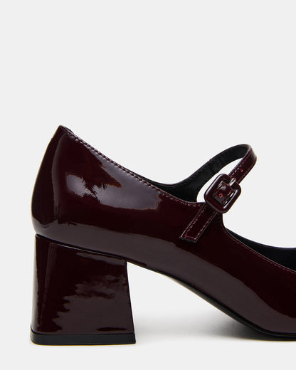 DARCEY Wine Patent Square-Toe Mary Jane Block Heel Women's Loafer Steve Madden WINE PATENT