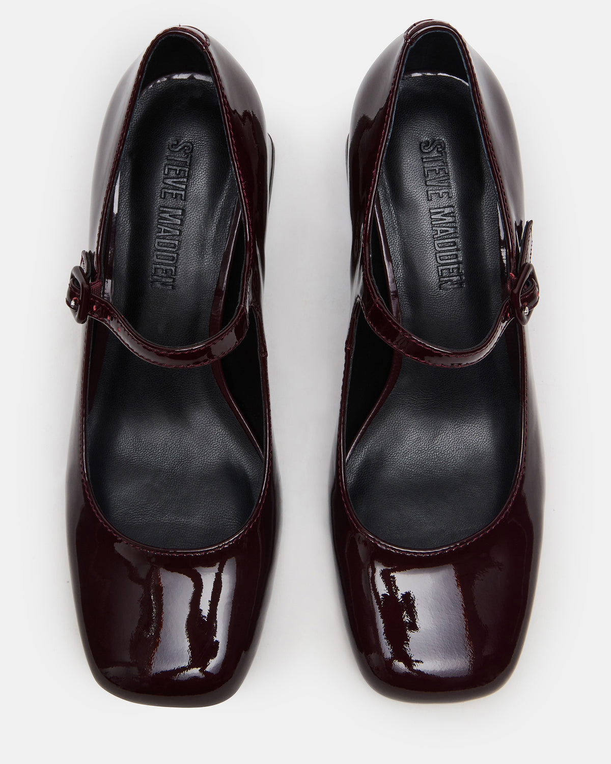 DARCEY Wine Patent Square-Toe Mary Jane Block Heel Women's Loafer Steve Madden WINE PATENT