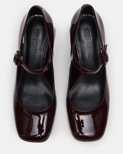 DARCEY Wine Patent Square-Toe Mary Jane Block Heel Women's Loafer Steve Madden WINE PATENT