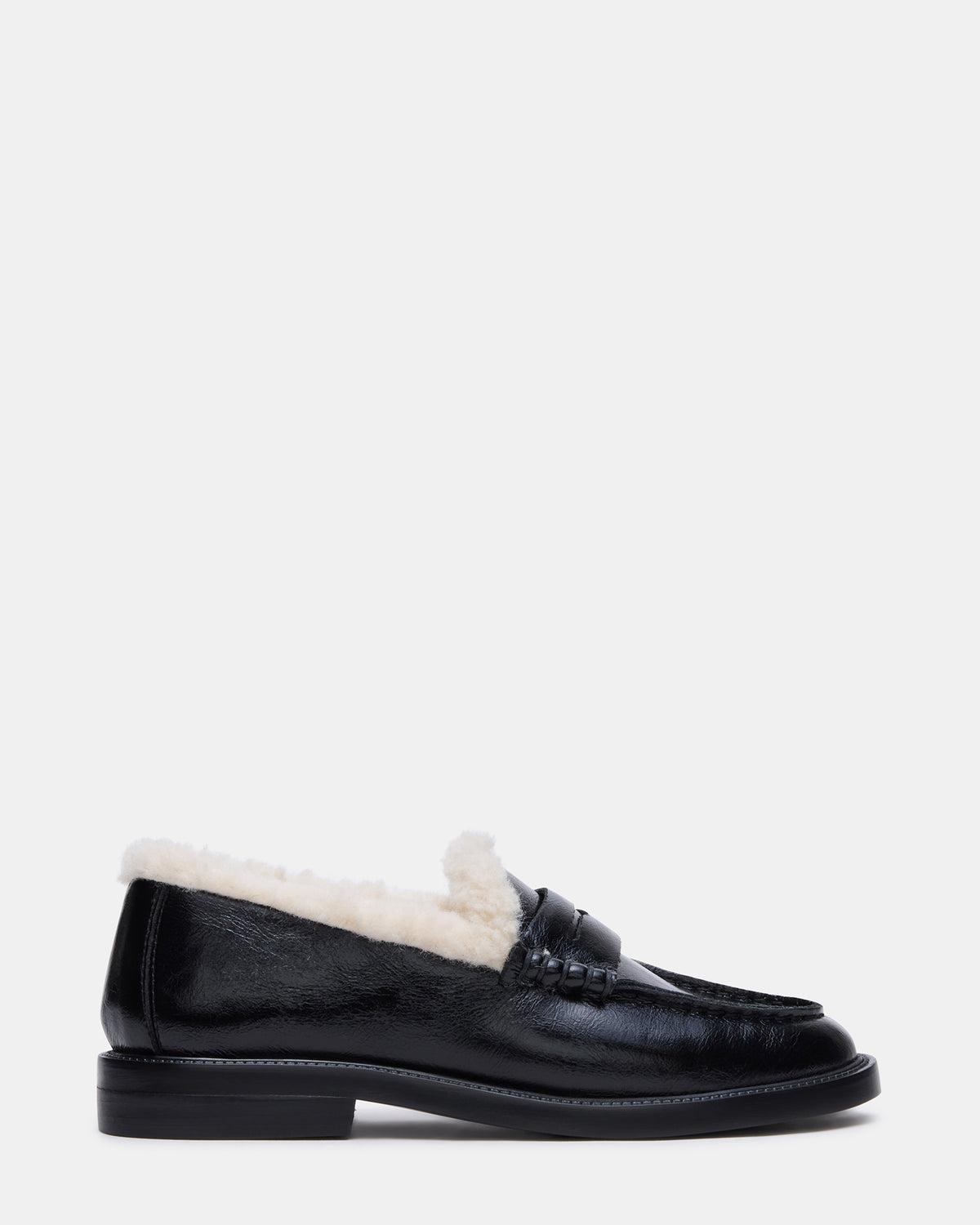 MADISON Faux Fur Black Leather Women's Penny Loafer Steve Madden BLACK LEATHER