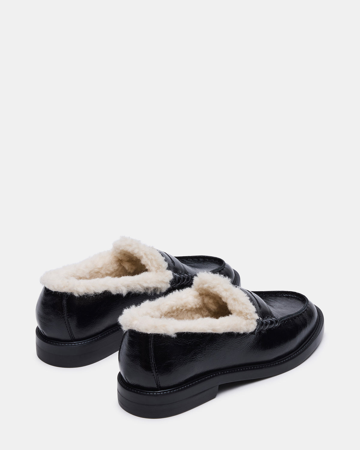 MADISON Faux Fur Black Leather Women's Penny Loafer Steve Madden BLACK LEATHER