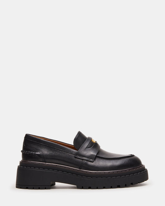 RAFTUS Black Leather Platform Lug Women's Loafer Steve Madden BLACK LEATHER