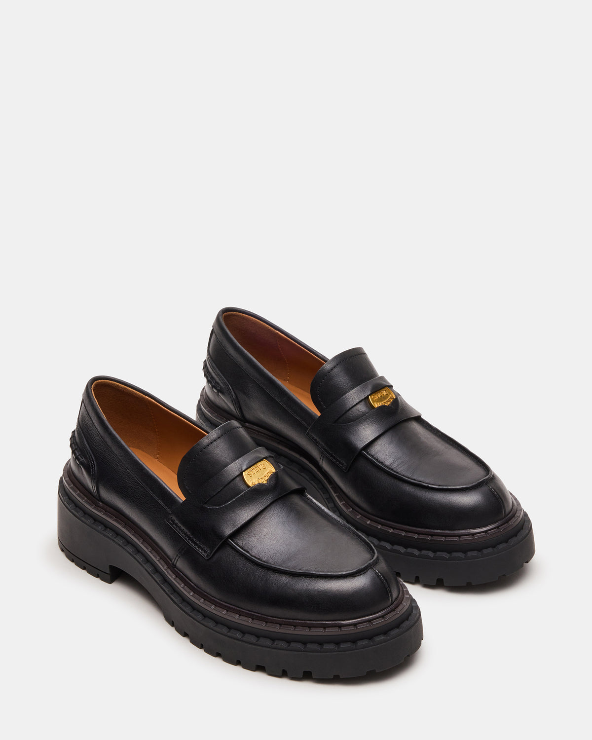 RAFTUS Black Leather Platform Lug Women's Loafer Steve Madden BLACK LEATHER