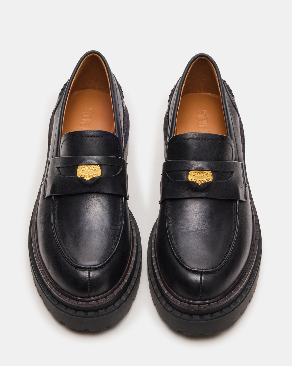 RAFTUS Black Leather Platform Lug Women's Loafer Steve Madden BLACK LEATHER