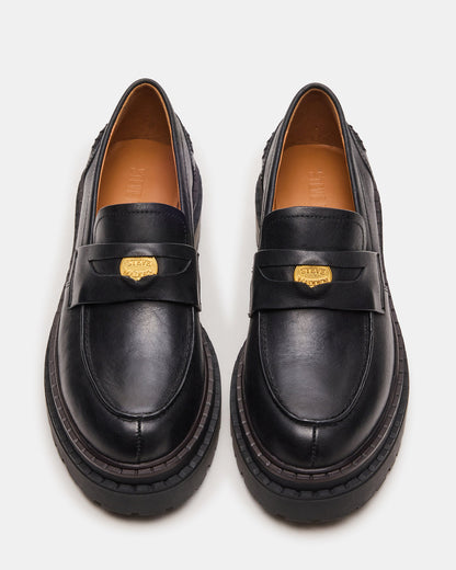 RAFTUS Black Leather Platform Lug Women's Loafer Steve Madden BLACK LEATHER