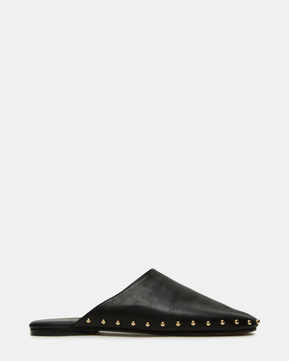 PEARSON Black Leather Rounded-Toe Slip-On Women's Flat Steve Madden BLACK LEATHER