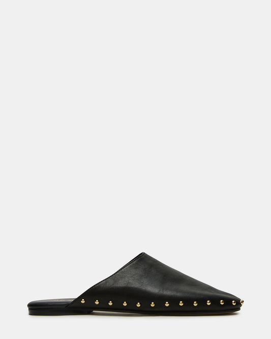 PEARSON Black Leather Rounded-Toe Slip-On Women's Flat Steve Madden BLACK LEATHER