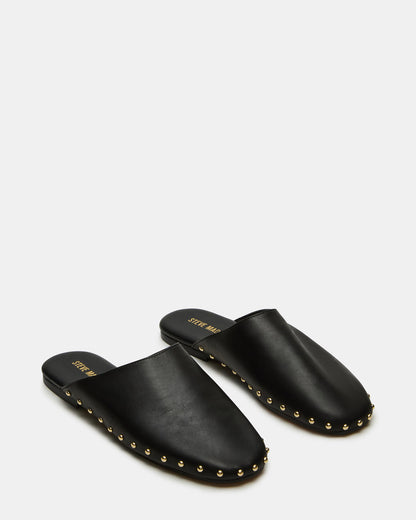 PEARSON Black Leather Rounded-Toe Slip-On Women's Flat Steve Madden BLACK LEATHER