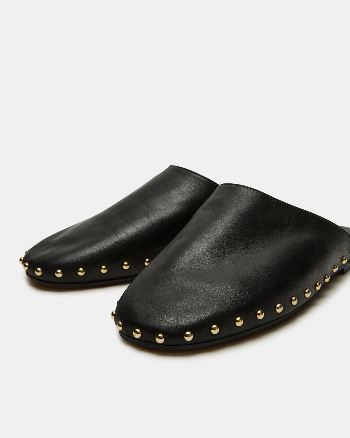 PEARSON Black Leather Rounded-Toe Slip-On Women's Flat Steve Madden BLACK LEATHER