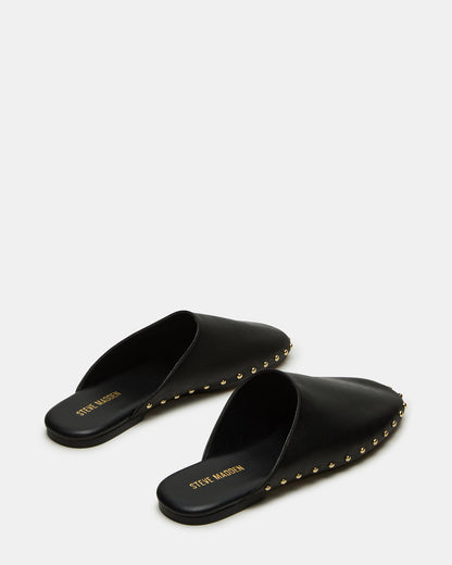 PEARSON Black Leather Rounded-Toe Slip-On Women's Flat Steve Madden BLACK LEATHER