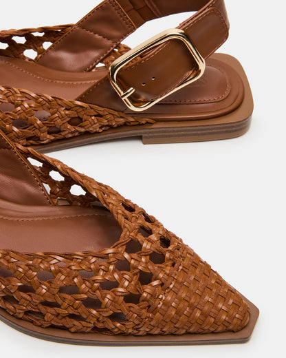 SHAY Woven Cognac Pointed-Toe Slingback Ballet Women's Flat Steve Madden COGNAC