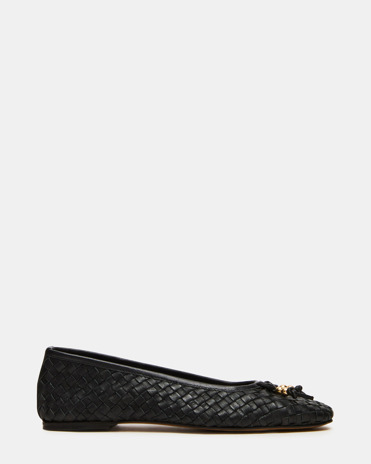 DIVY Black Leather Woven Bow Ballet Round-Toe Women's Flat Steve Madden BLACK LEATHER