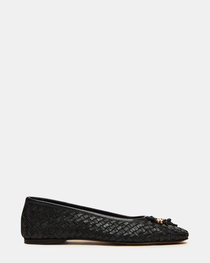 DIVY Black Leather Woven Bow Ballet Round-Toe Women's Flat Steve Madden BLACK LEATHER