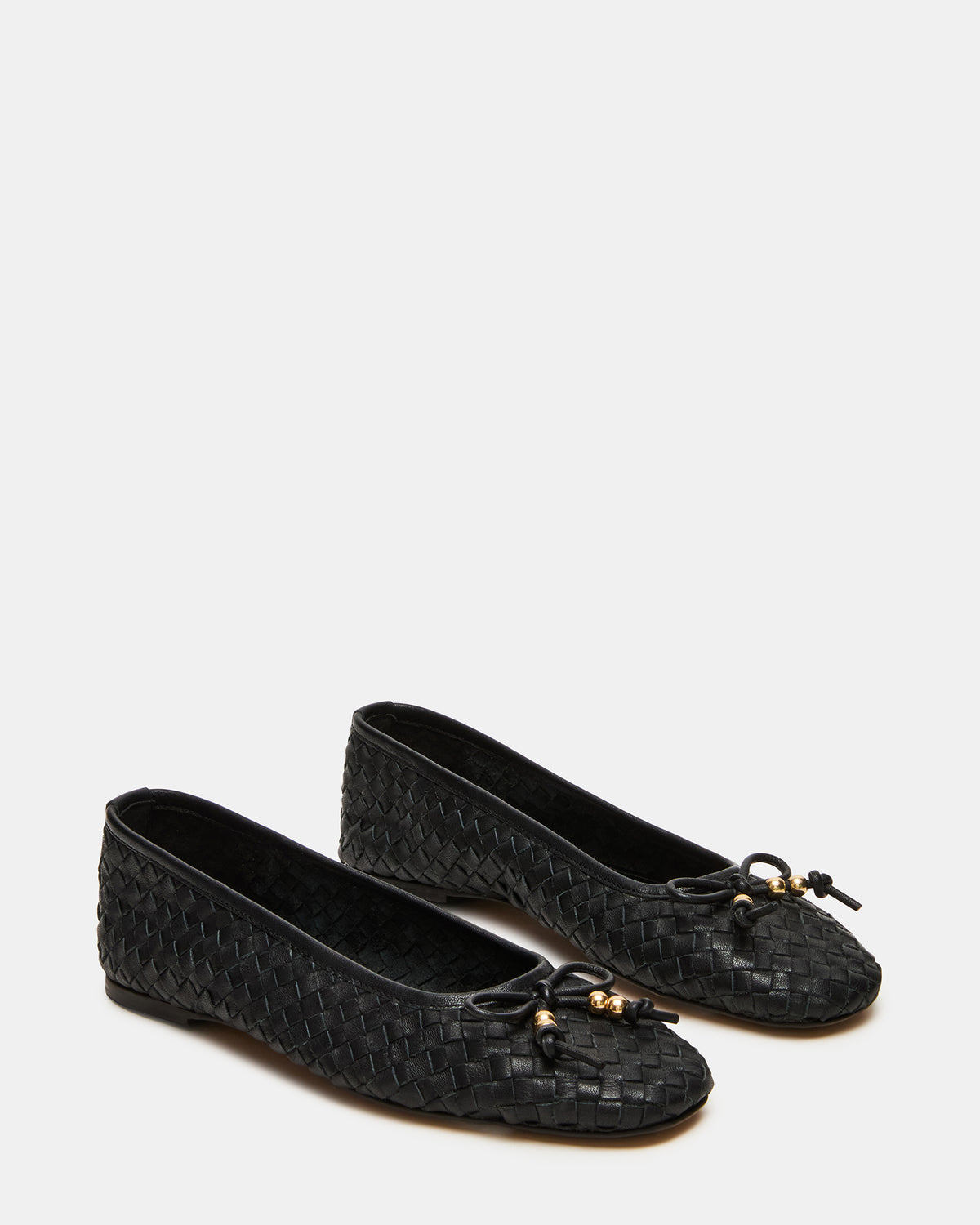 DIVY Black Leather Woven Bow Ballet Round-Toe Women's Flat Steve Madden BLACK LEATHER