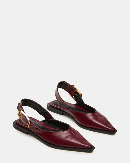 SHAY Burgundy Leather Pointed-Toe Slingback Ballet Women's Flat Steve Madden BURGUNDY LEATHER