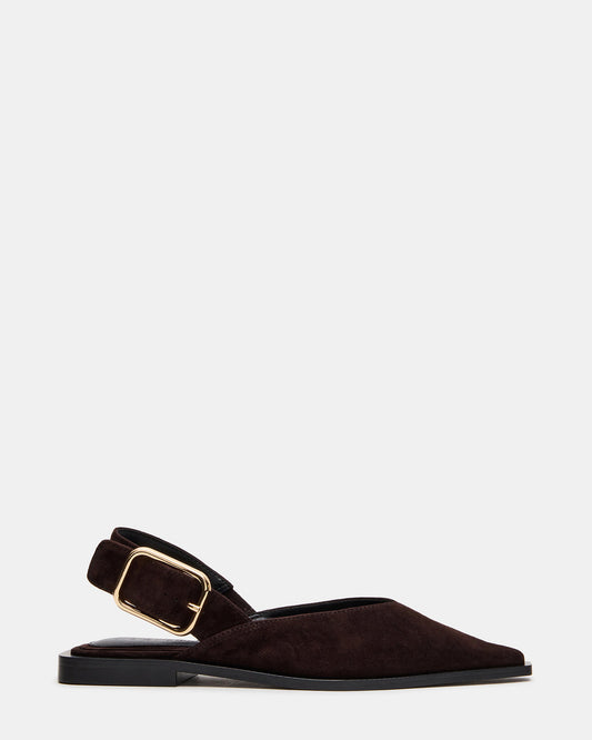 SHAY Brown Suede Pointed-Toe Slingback Ballet Women's Flat