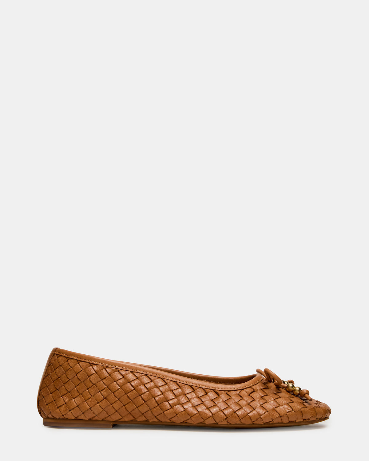 DIVY Cognac Leather Woven Bow Ballet Round-Toe Women's Flat Steve Madden COGNAC LEATHER