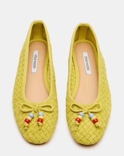 DIVY Lime Leather Woven Bow Ballet Round-Toe Women's Flat Steve Madden LIME LEATHER