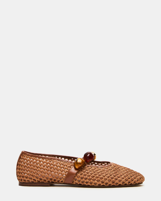 POPPIN Brown Raffia Mary Jane Ballet Women's Flat