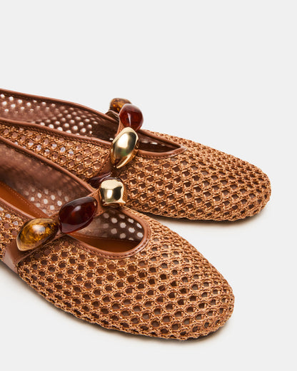 POPPIN Brown Raffia Mary Jane Ballet Women's Flat Steve Madden BROWN RAFFIA