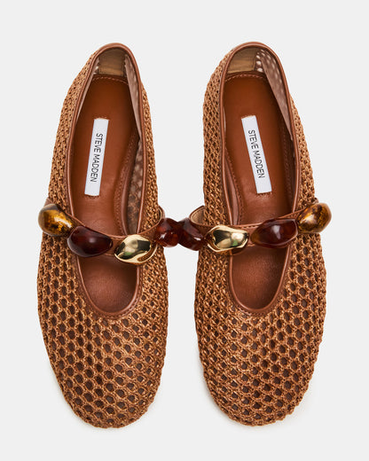 POPPIN Brown Raffia Mary Jane Ballet Women's Flat Steve Madden BROWN RAFFIA