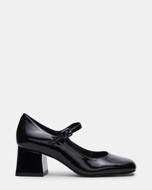 DARCEY Black Patent Square-Toe Mary Jane Block Heel Women's Loafer