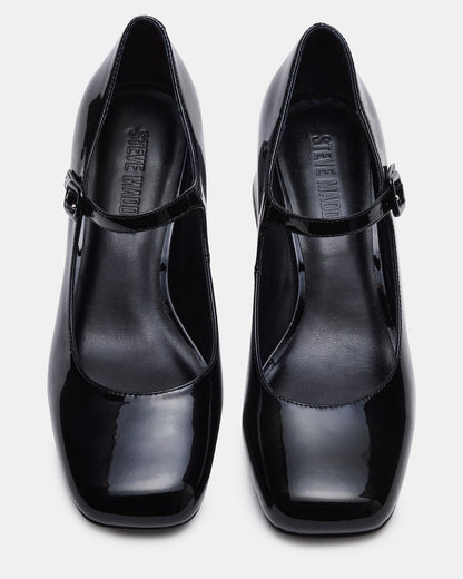 DARCEY Black Patent Square-Toe Mary Jane Block Heel Women's Loafer Steve Madden BLACK PATENT