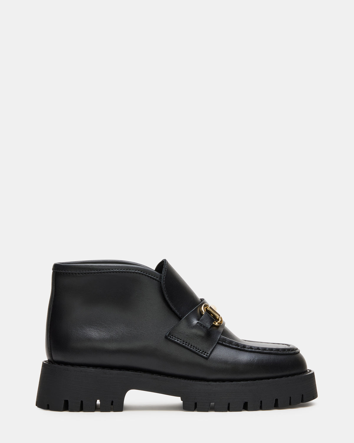 LEON Black Leather Platform Lug Sole Women's Loafer Steve Madden BLACK LEATHER