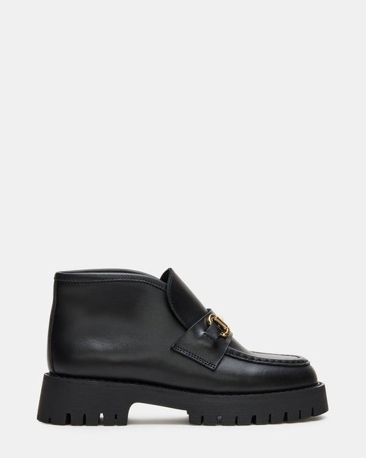 LEON Black Leather Platform Lug Sole Women's Loafer