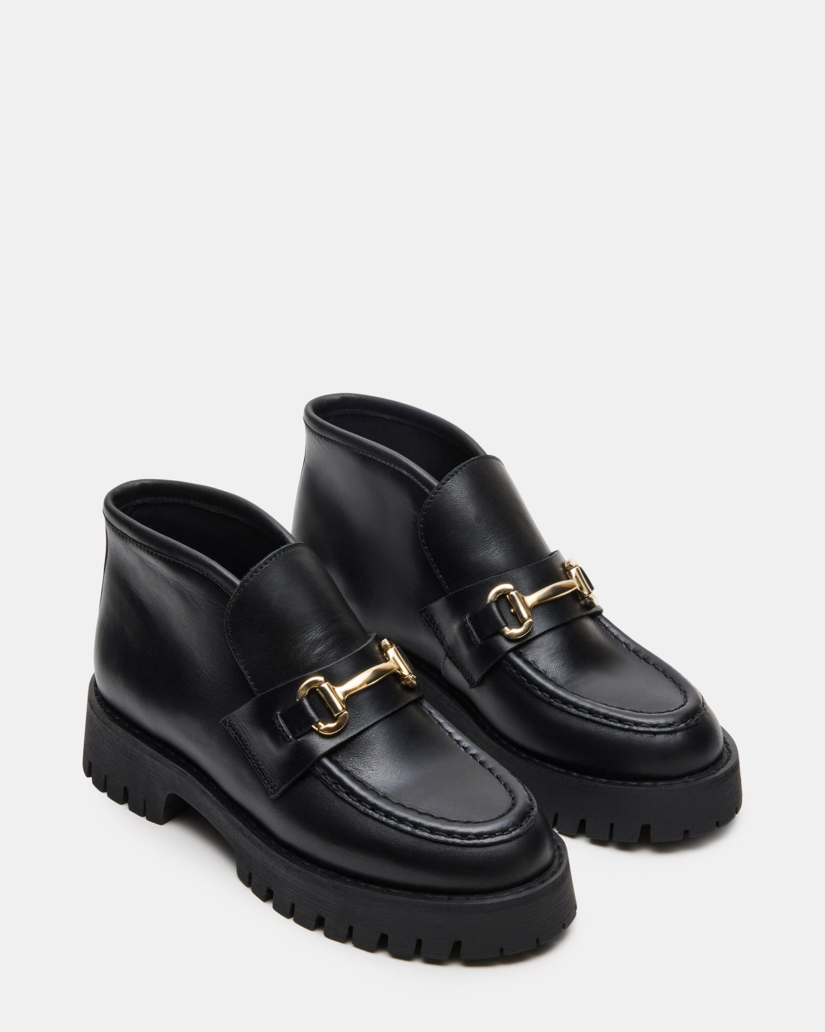 LEON Black Leather Platform Lug Sole Women's Loafer Steve Madden BLACK LEATHER