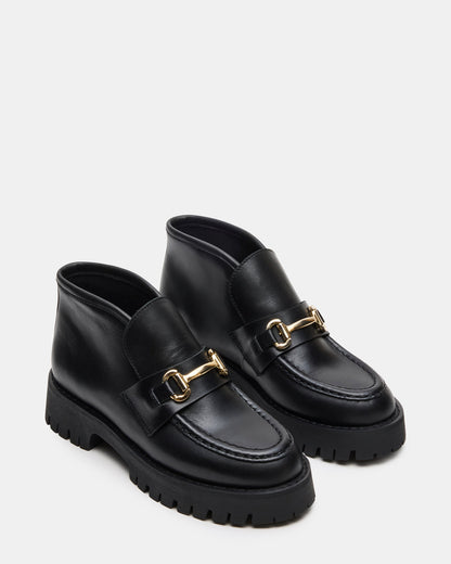 LEON Black Leather Platform Lug Sole Women's Loafer Steve Madden BLACK LEATHER