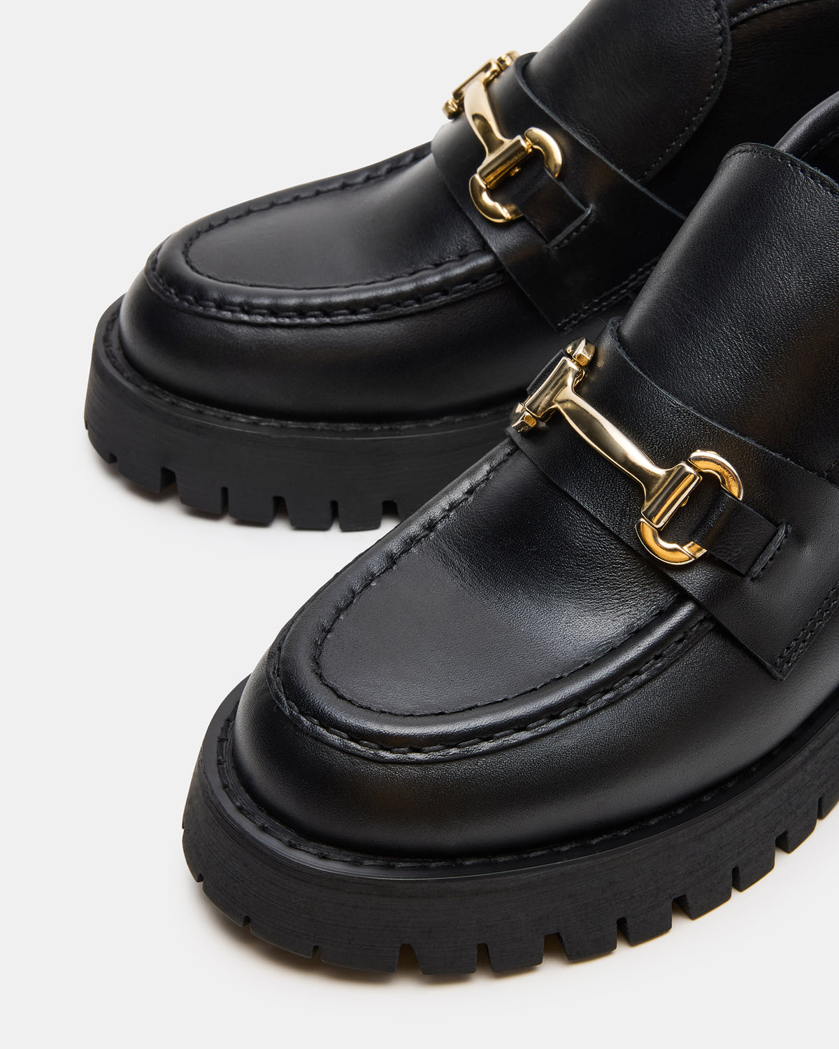 LEON Black Leather Platform Lug Sole Women's Loafer Steve Madden BLACK LEATHER