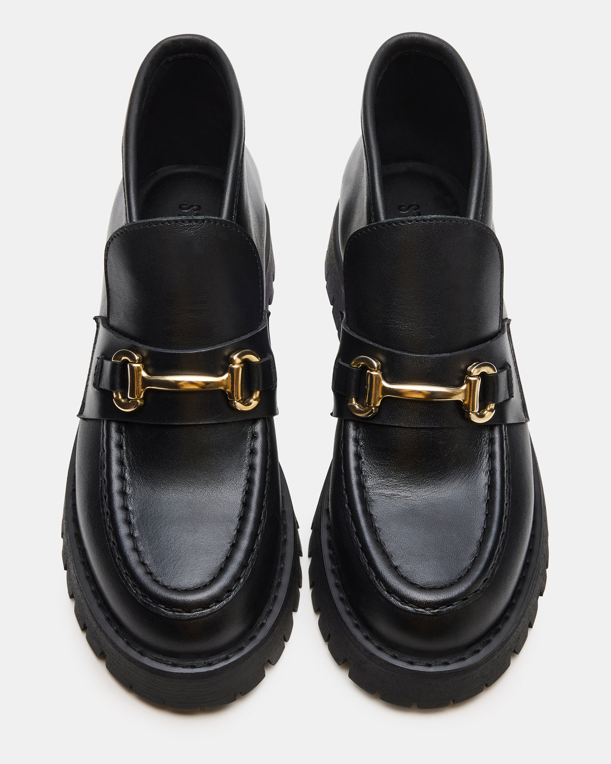 LEON Black Leather Platform Lug Sole Women's Loafer Steve Madden BLACK LEATHER
